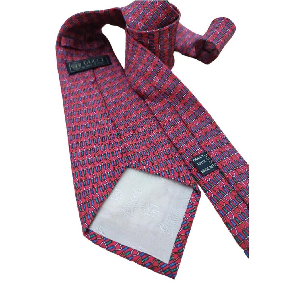GUCCI Red Equestrian Logo Silk Tie ITALY 57"/ 3.4" EC - Picture 10 of 12